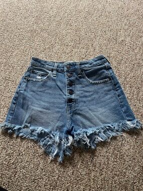 Abercrombie & Fitch Button-Front Distressed Denim Shorts - Blue